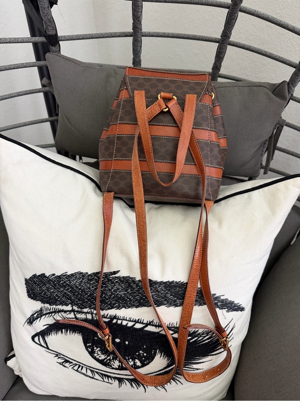 Celine Brown & Tan Striped Mini Backpack - Picture 5 of 10